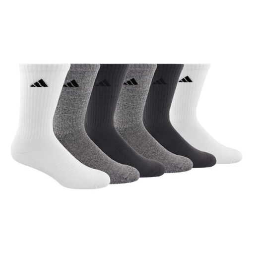 Adult adidas Cushioned 6 Pack Crew Socks Large White/Gray/Black