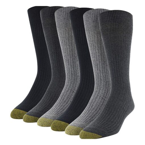 Men's Gold Toe Hosiery Gold Toe Stanton 6 Pack Crew Socks Large Charcoal/Grey/Black