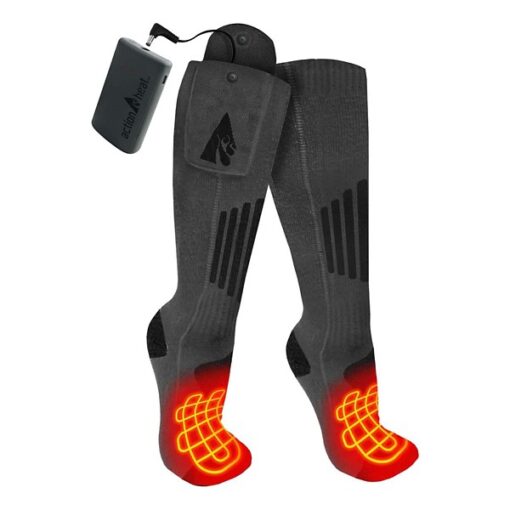 Adult ActionHeat Wool 3.7V Rechargeable Heated Crew Socks L/XL Grey/Black