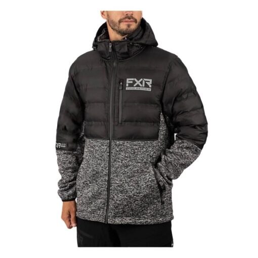 Men's FXR Excursion LT Hybrid Quilted Hoodie Snowmobiling Softshell Jacket Large Black/Grey