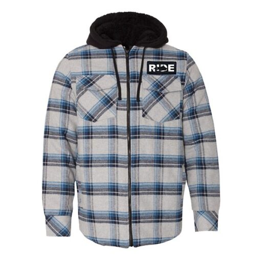 Men's Ride Brand Snowmobile Logo Full Zip Patch Flannel Jacket Long Sleeve T-Shirt Medium Grey Heather/Blue