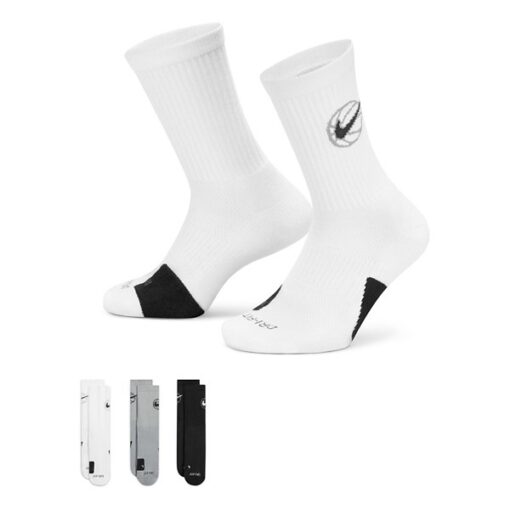 Adult Nike Everyday Crew 3 Pack Crew Basketball Socks Small White/Grey/Black