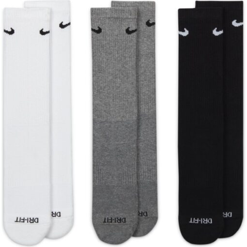 Adult Nike Everyday Plus Cushioned Training 3 Pack Crew Socks Medium White/Black/Grey