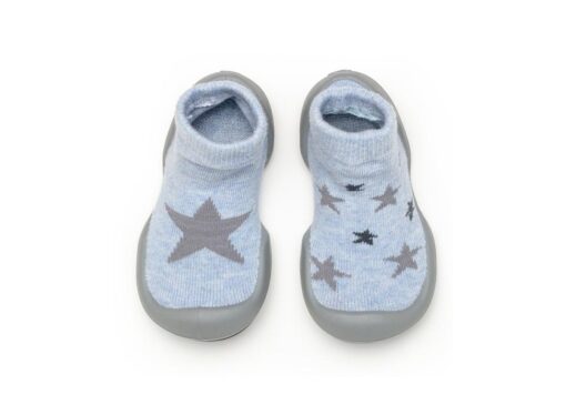 Komuello's Baby Girl Boy First Walk Sock Shoes Twinkle - Heather Blue - Blue