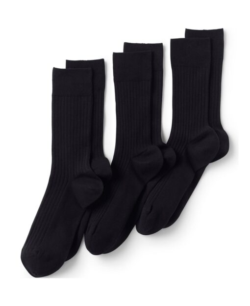 Lands' End Men's Seamless Toe Cotton Rib Dress Socks (3-pack) - Black