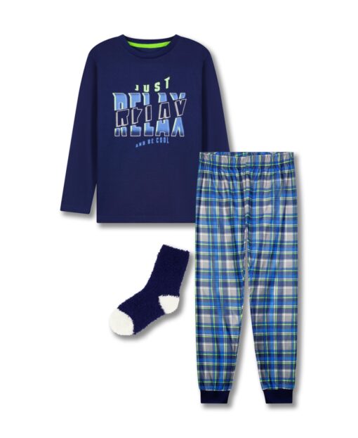 Max & Olivia Big Boys Pajama with Socks, 3 Piece Set - Navy