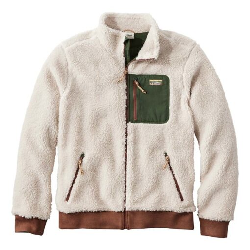 Men's L.L.Bean Sherpa Fleece Jacket XLarge Soapstone/Forest Shade