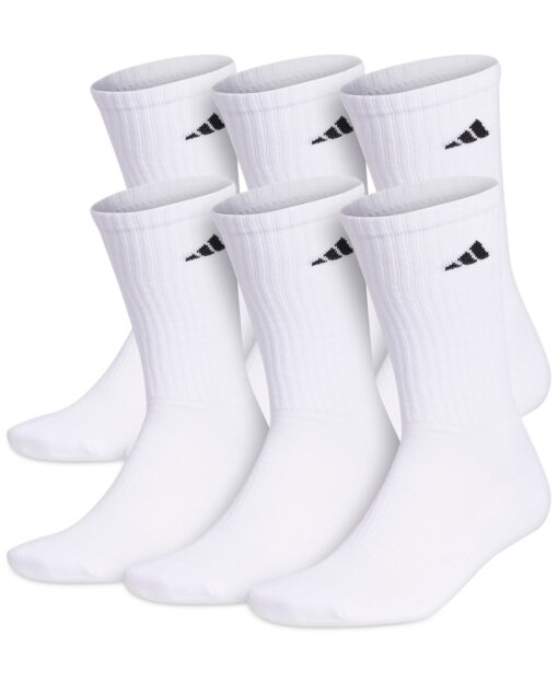 adidas Men's Cushioned Athletic 6-Pack Crew Socks - White