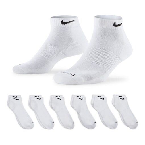 Adult Nike Everyday Plus Cushioned Training 6 Pack Ankle Socks Small White