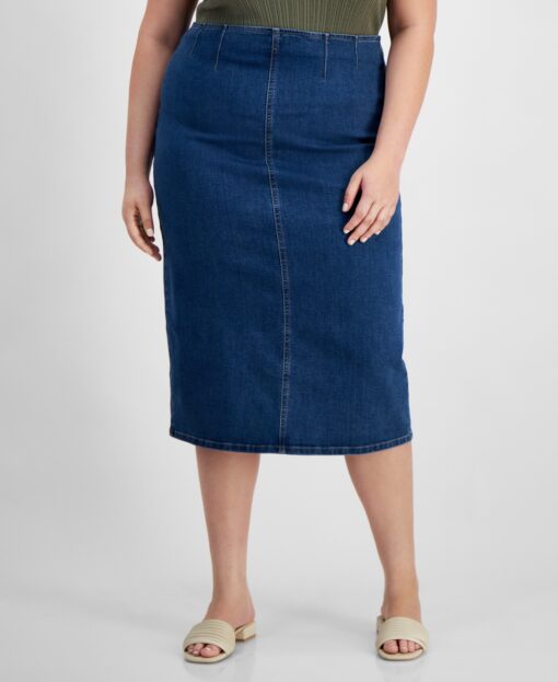 And Now This Trendy Plus Size Denim Midi Skirt, Created for Macy's - Alexiou