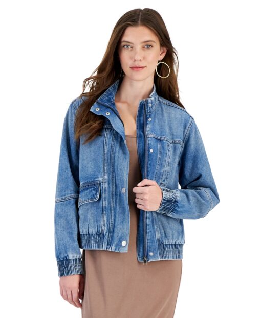 And Now This Women's Denim Bomber Jacket - Blue Wash