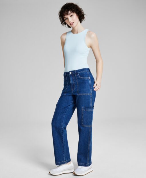 And Now This Women's High Rise Utility Denim Jeans - Dark Wash