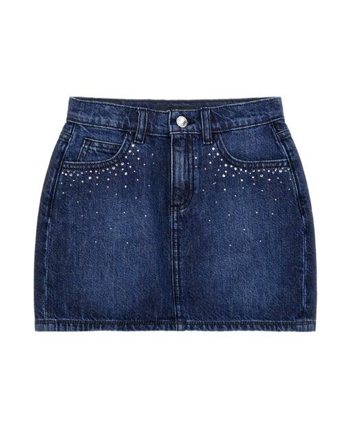 Guess Big Girls 5 Pocket Denim Skirt with Rhinestones - Blue