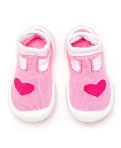 Komuello Infant Girl Breathable Washable Non-Slip Sock Shoes T-Strap Heart - Pink