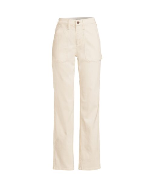 Lands' End Women's Recycled Denim High Rise Straight Leg Utility Jeans - Natural
