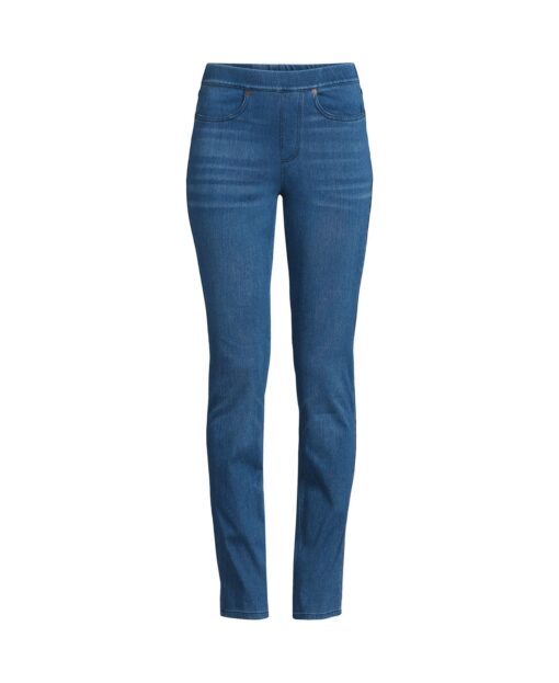 Lands' End Women's Tall Starfish Mid Rise Knit Denim Straight Jeans - Medium sea blue