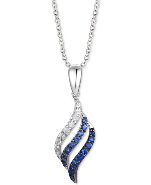 Le Vian Denim Ombre Sapphire (1/3 ct. t.w.) & White Sapphire (1/6 ct. t.w.) Swirl 18" Pendant Necklace in 14k White Gold - Blue