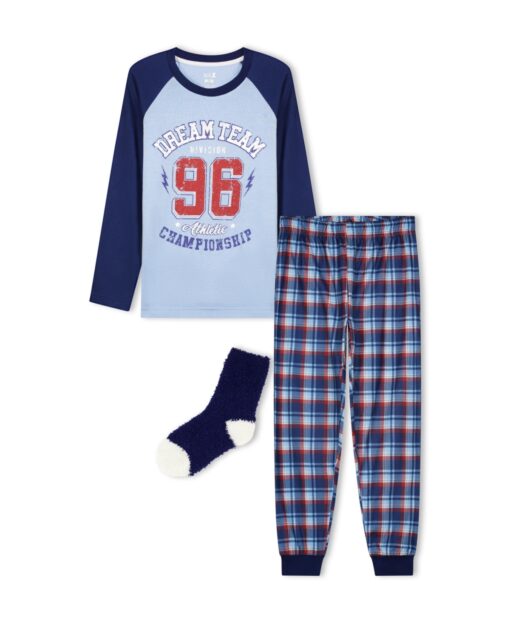Max & Olivia Big Boys Pajama with Socks, 3 Piece Set - Blue