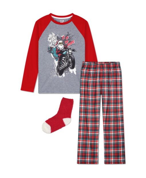 Max & Olivia Little Boys 2 Pack Pajama Set with Socks, 3 Pieces - Gray