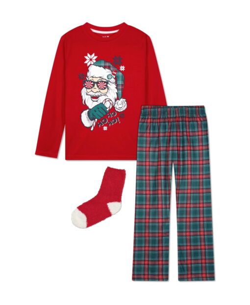 Max & Olivia Little Boys 2 Pack Pajama Set with Socks, 3 Pieces - Red