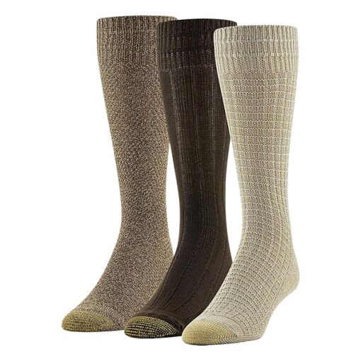 Men's Gold Toe Hosiery Men's Premium Texture 3 Pack Crew Socks Large Chocolate