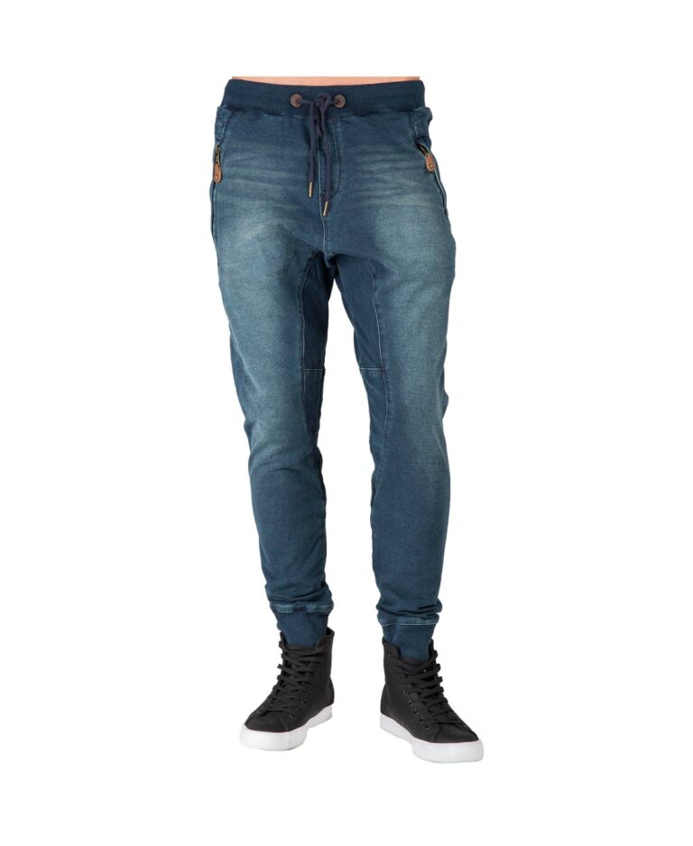 Men’s Premium Knit Denim Jogger Jeans Drop Crotch Whisker Zipper Pockets – Blue imperial