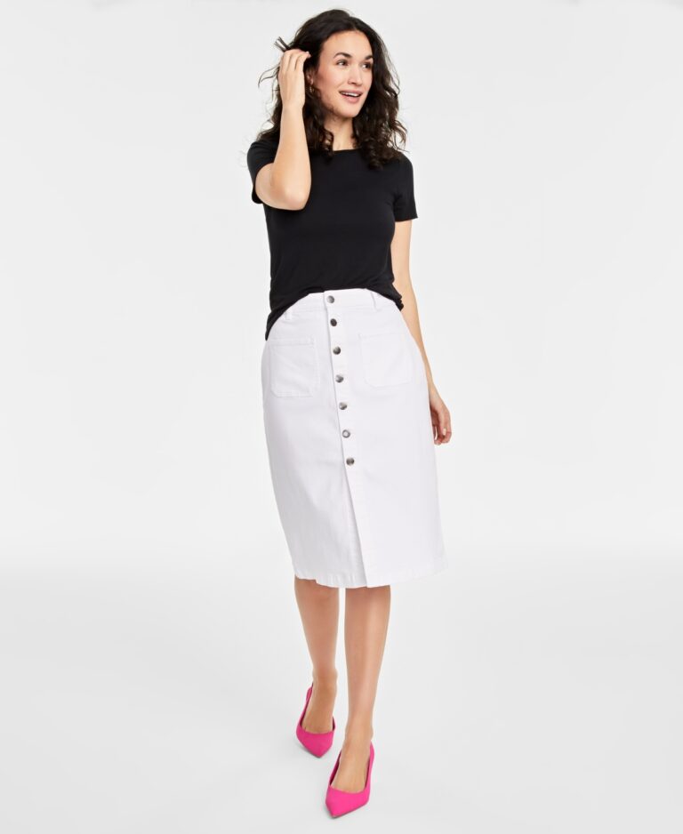 On 34th Women’s Patch Pocket Denim Skirt, Created for Macy’s – Bright White