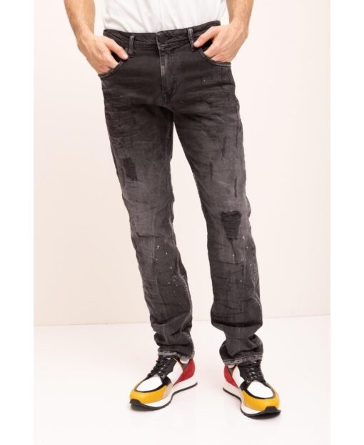 Ron Tomson Men's Modern Distressed Denim Jeans - Black