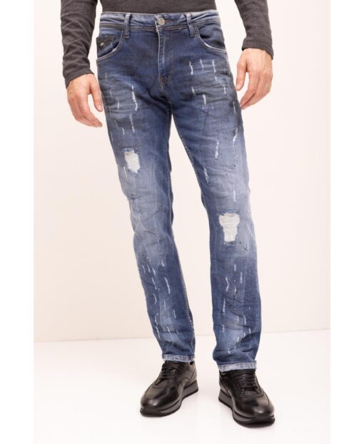 Ron Tomson Men's Modern Distressed Denim Jeans - Ice Blue