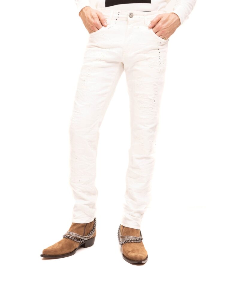 Ron Tomson Men’s Modern Painted Denim Jeans – White