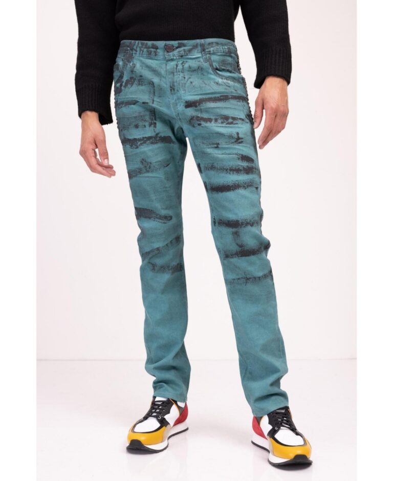Ron Tomson Men’s Modern Swiped Denim Jeans – Dark Green