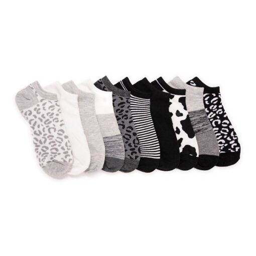 Women's Muk Luks 10 Pack 10 Packs Ankle Socks One Size Black/White