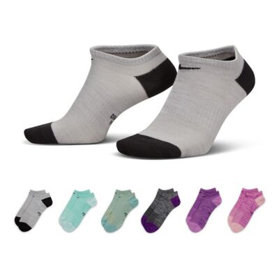 Adult Nike Everyday Lightweight 6 Pack No Show Socks Medium Grey/Pink/Blue