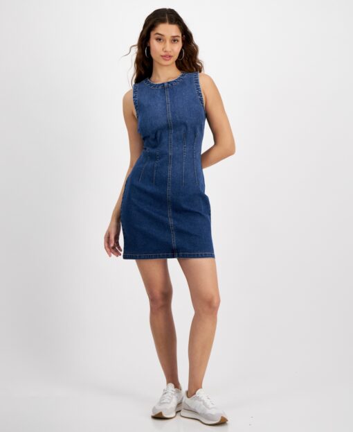 And Now This Women's Denim Sleeveless A-Line Dress, Created for Macy's - Dark Wash