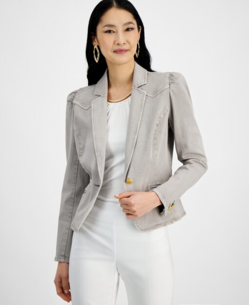 I.n.c. International Concepts Women's Denim Blazer, Created for Macy's - Steamy Grey