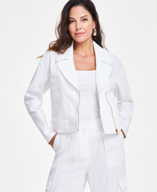 I.n.c. International Concepts Women's Denim Moto Jacket, Created for Macy's - Bright White