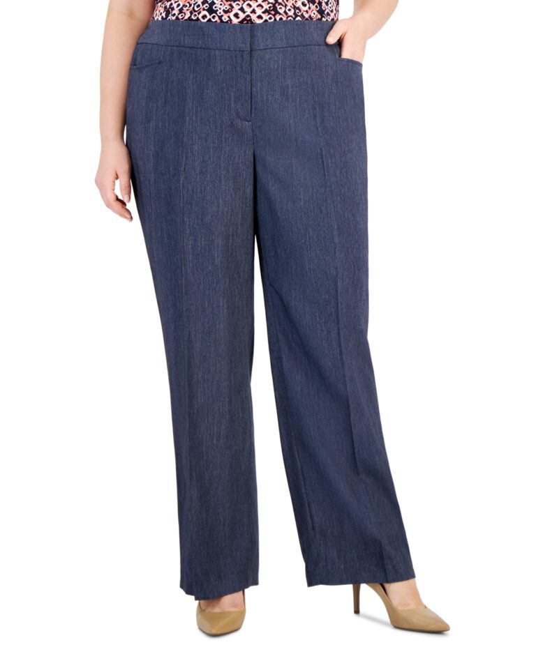 Kasper Plus Size Mid Rise Denim L-Pocket Pants – Navy Denim
