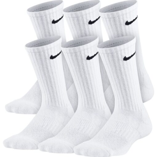 Kids' Nike Performance Cushioned Training 6 Pack Crew Socks Small White/Black