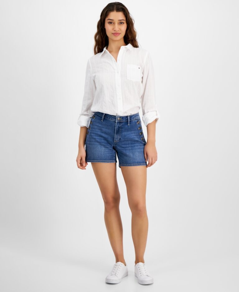 Tommy Hilfiger Women’s Greenwich Buttoned-Pocket Denim Sailor Shorts – Mcknzi Wsh